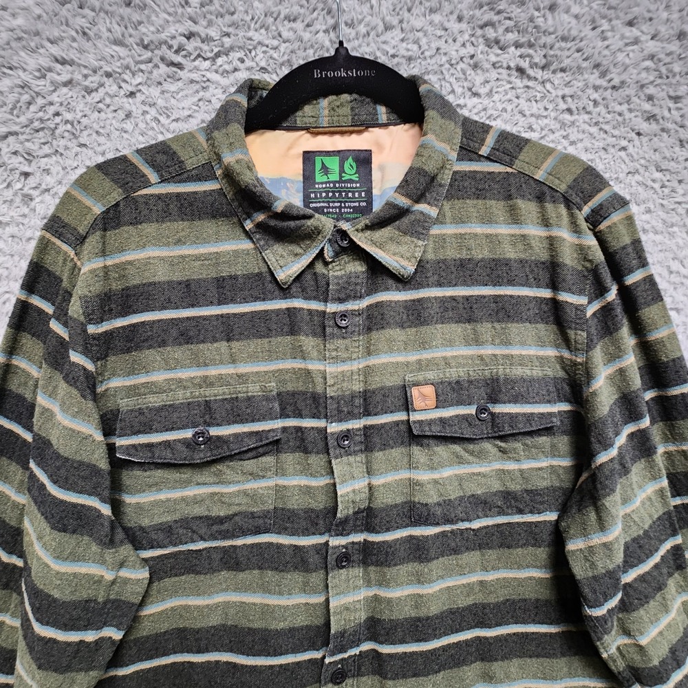 Hippy Tree Flannel Nomad Division Shirt Men Large (Fits Slim) Green Plaid Cotton - Picture 3 of 11